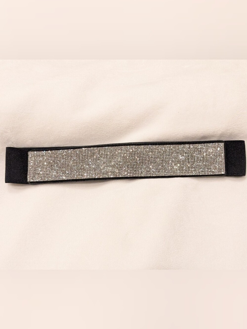 Jolie Paris Embellished Black Stretch Belt With White Rhinestones